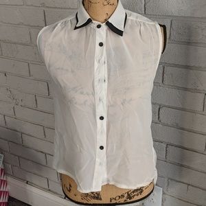 Open back sheer button up tank top
